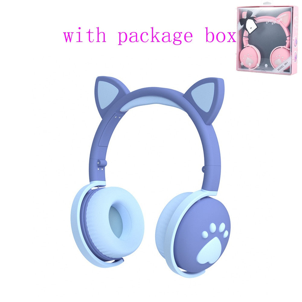 Glowing Cute LED Cat Ear Bluetooth Headphones  with Mic