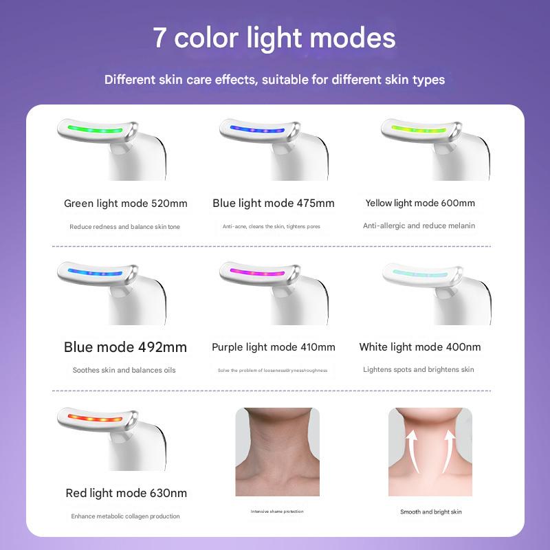 Facial and Neck Massager with 7 Colors - Rejuvenation, Relaxation & Firmness, Portable Ergonomic Design for Home Skincare