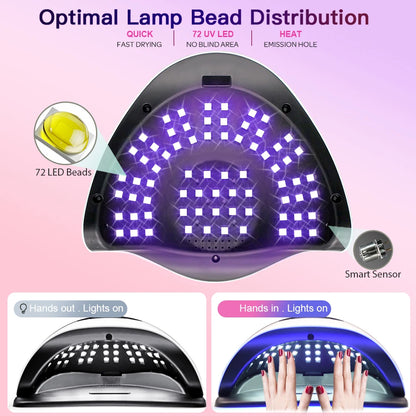 X19 MAX UV LED Nail Drying Lamp Professional UV Nail Art Dryer Light for Gel Nails 72 Beads Fast Curing Gel Polish Lamp