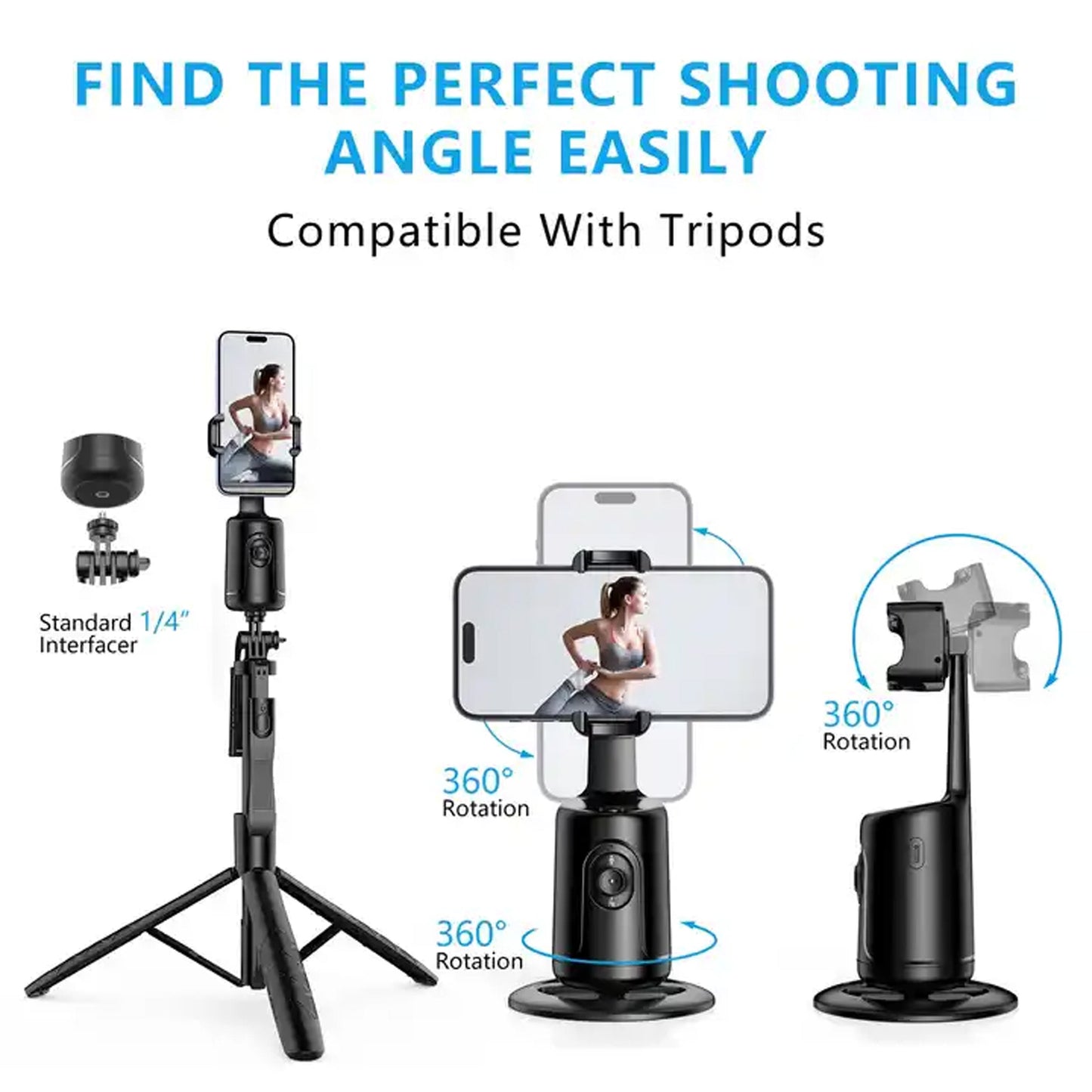 360° Rotation Auto Face Tracking Phone Holder Selfie Sticks with Remote