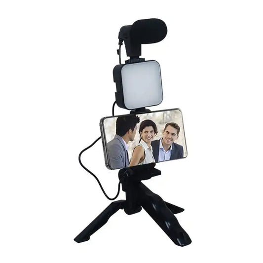 Microphone Shooting Vlogging Kit With LED Light & Phone Holder