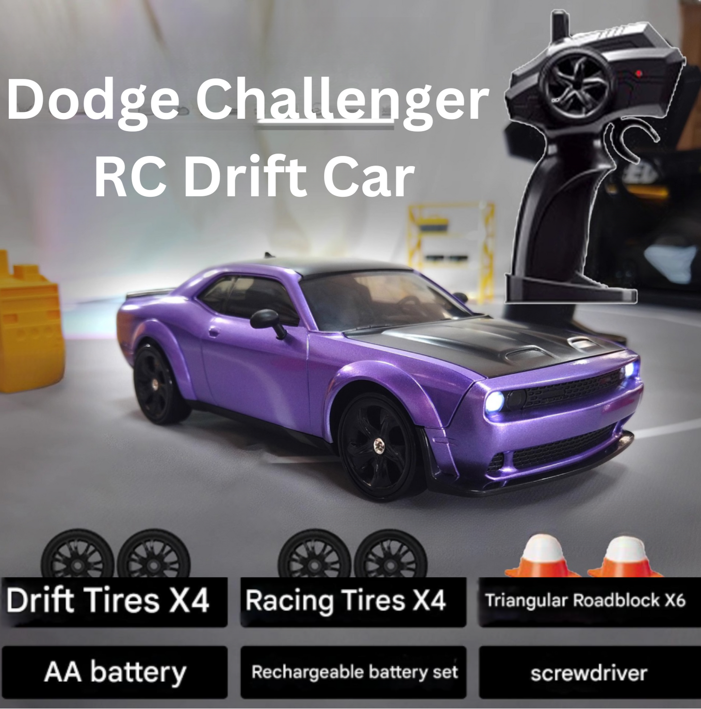 Professional RC Remote Control Car, Four-Wheel Drive, High-Speed Drift Racing, Dodge Hellcat Sports Car – Dedicated Racing & Charging Model