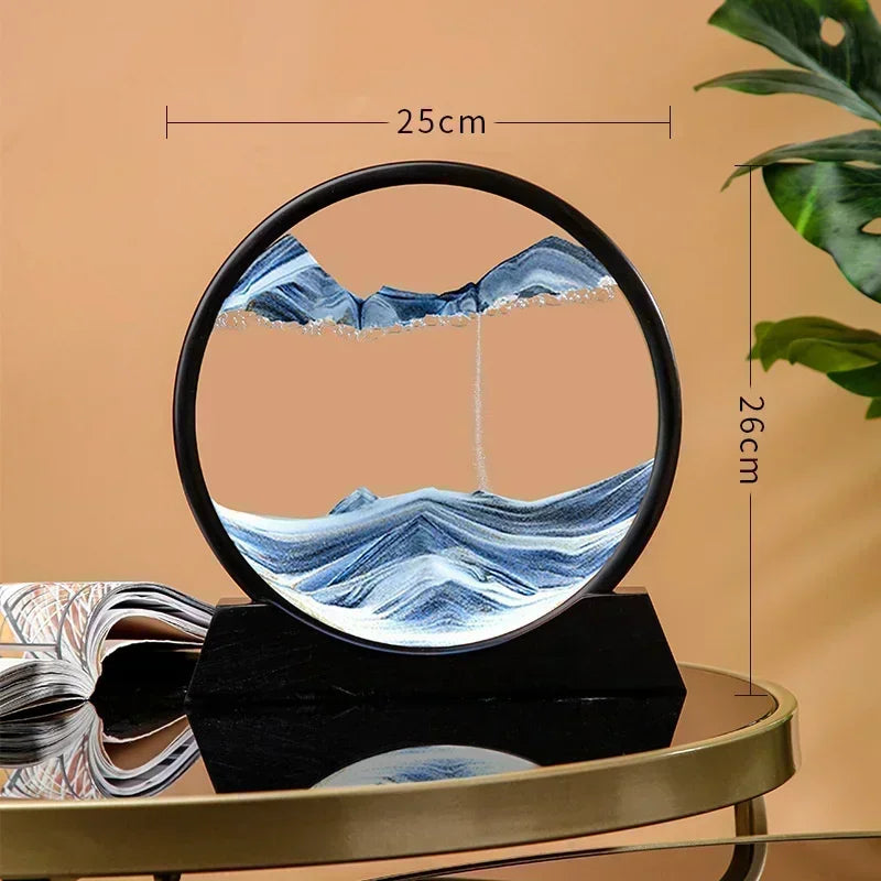 3D Moving Sand Art Picture – Round Glass Deep Sea Sandscape Hourglass Quicksand Flowing Sand Painting for Office & Home Decor Gift