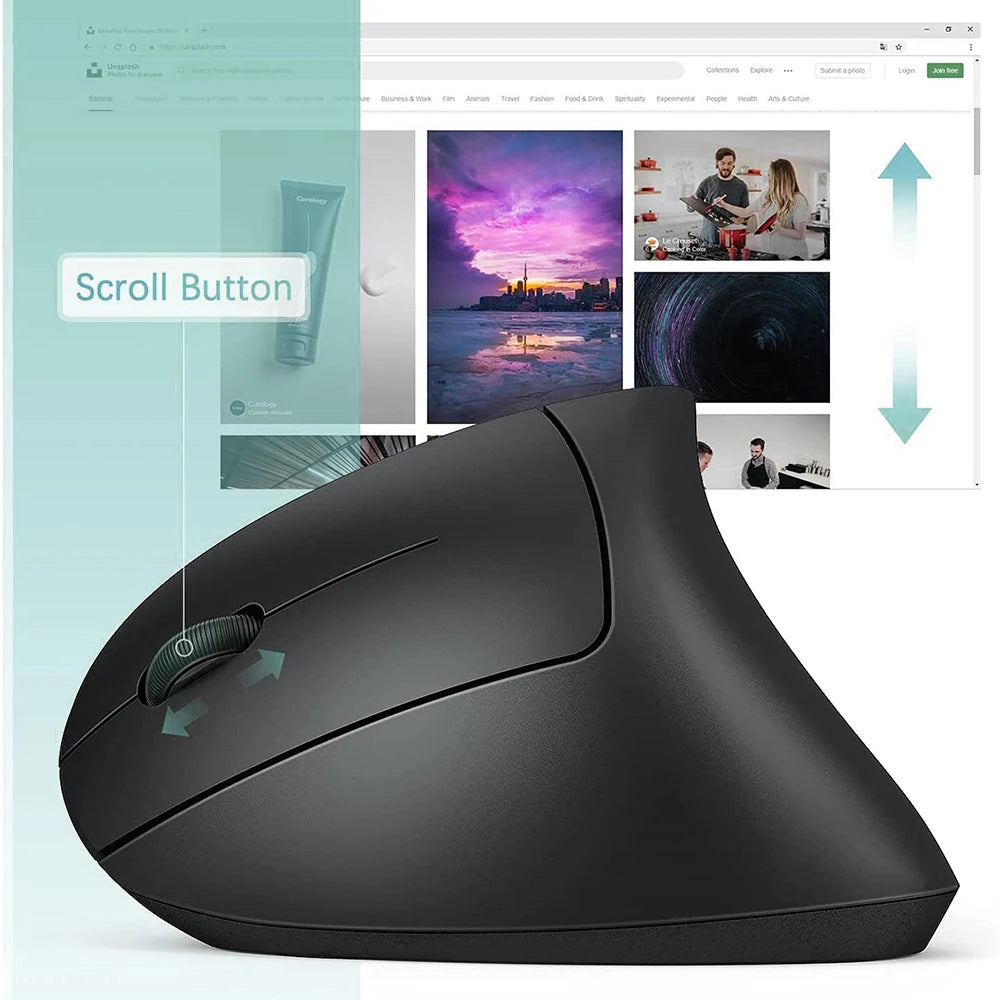 Vertical Ergonomic Wireless Mouse - 2.4GHz Optical, 3 Adjustable DPI (800/1200/1600), 6 Buttons for Laptop, PC, and Desktop