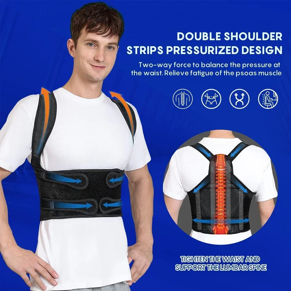 Posture Corrector Back Orthopedic Straps – Fully Adjustable Spinal Brace for Men and Women, Comfortable Upper Back Brace