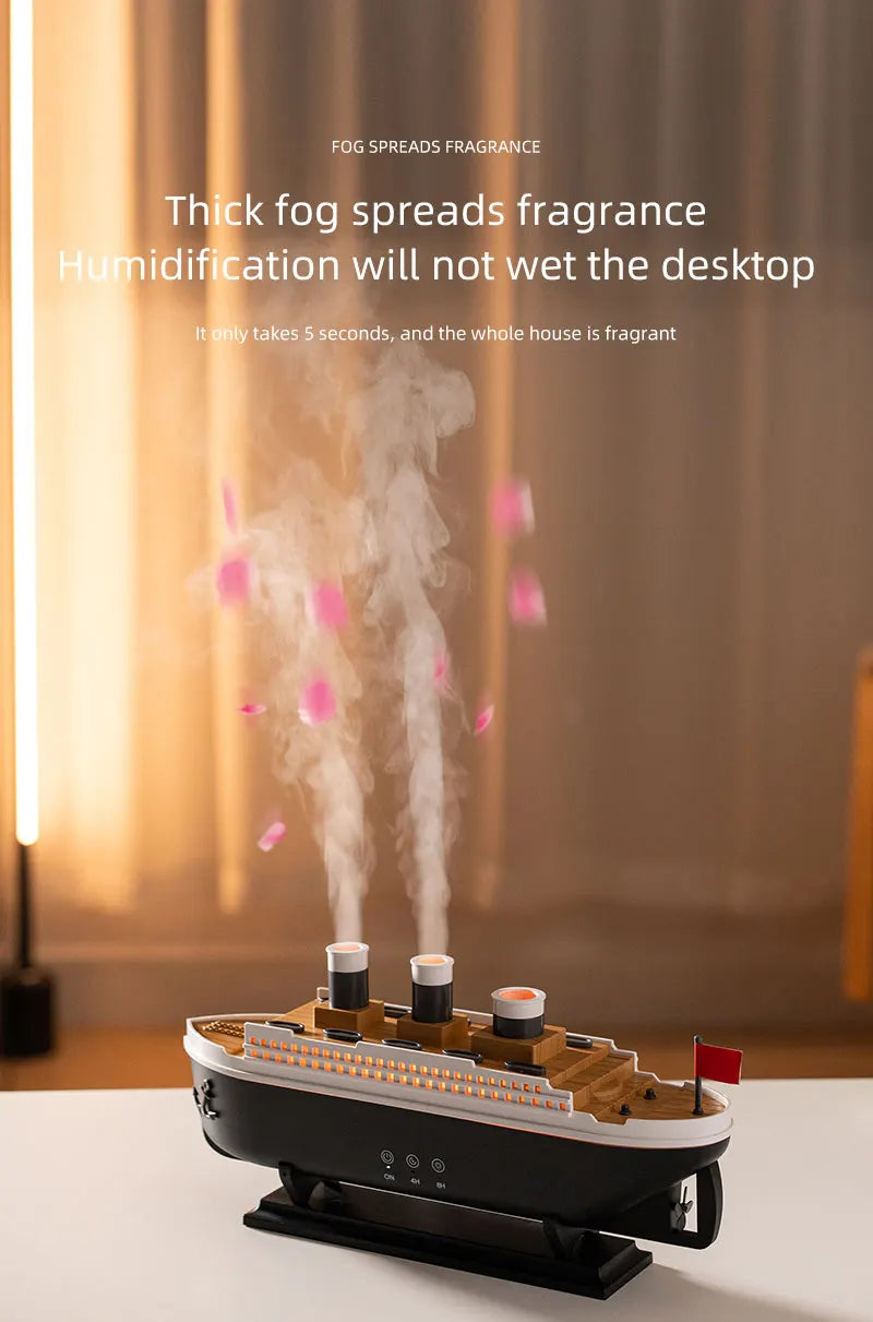 Cool Mist Ship Aromatherapy Diffuser - Home Essential Oil Humidifier, Nautical Gift Model