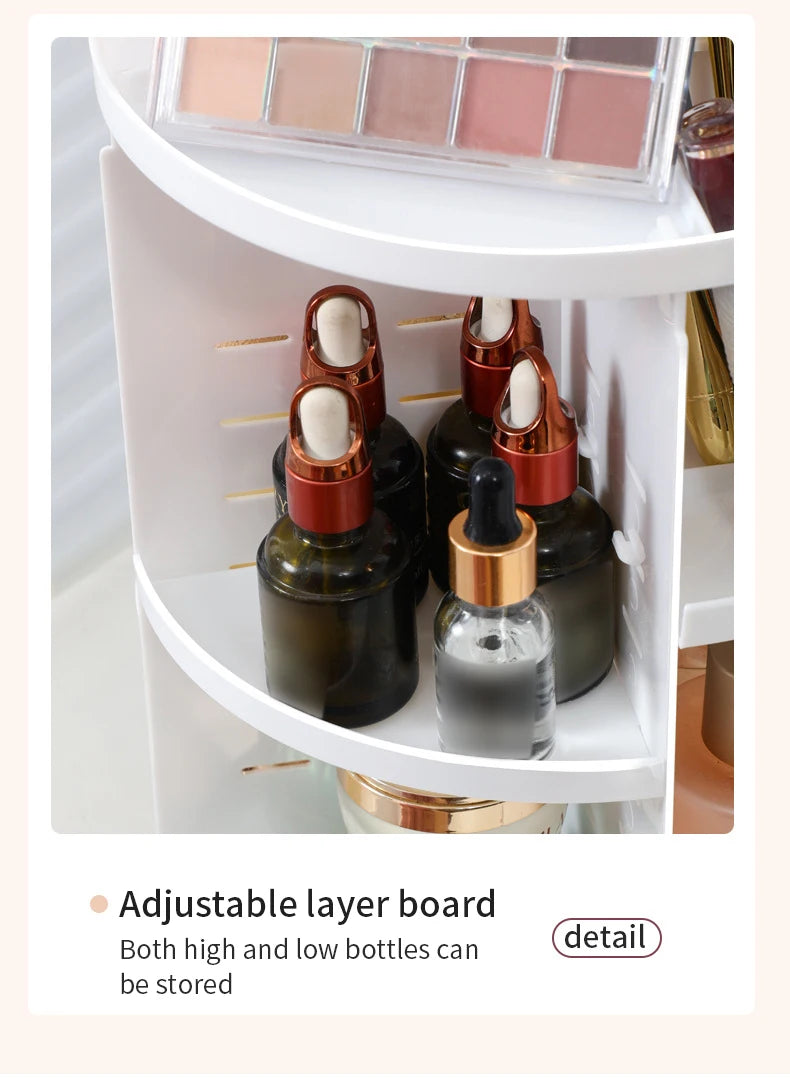 360 Degree Rotating Makeup Storage Box – Transparent Desktop Organizer for Perfume, Skin Care & Cosmetics