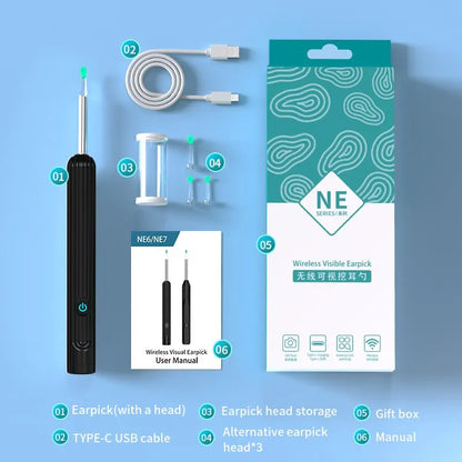 Smart Visual Ear Cleaner with Camera – 1296P Ear Wax Removal Tool with USB-C Charging & 6 LED Lights