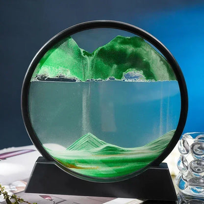 3D Moving Sand Art Picture – Round Glass Deep Sea Sandscape Hourglass Quicksand Flowing Sand Painting for Office & Home Decor Gift