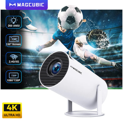 HY300 Pro Android 11 4K Projector – 1280x720P, Dual Wifi, 260 ANSI, 180° Flexible, BT5.0 Outdoor Cinema Projector