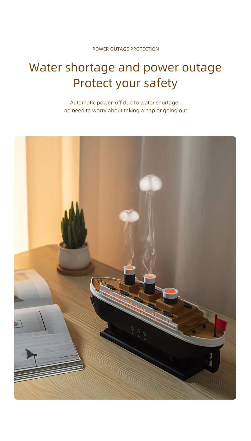 Cool Mist Ship Aromatherapy Diffuser - Home Essential Oil Humidifier, Nautical Gift Model