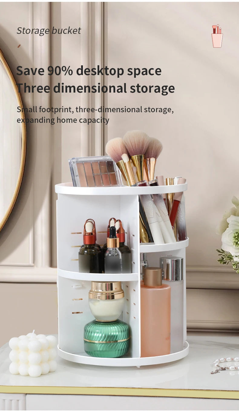 360 Degree Rotating Makeup Storage Box – Transparent Desktop Organizer for Perfume, Skin Care & Cosmetics