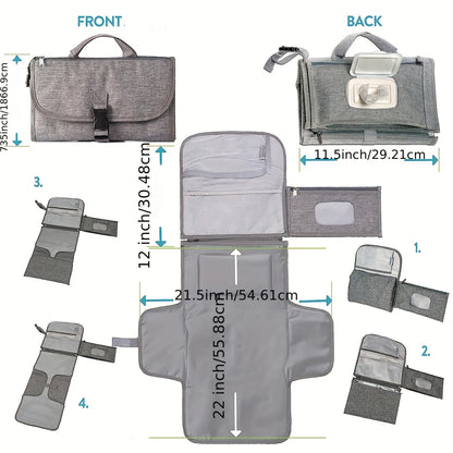 Portable Diaper Changing Pad for Newborn Baby – Waterproof Travel Changing Kit with Smart Wipes Pocket