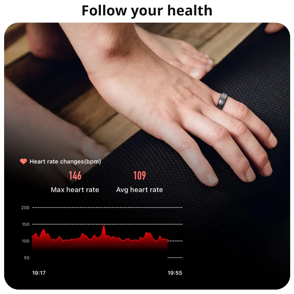 Smart Ring for Men & Women – Heart Rate & Blood Oxygen Monitor, IP68 & 5ATM Waterproof, Multi-Sport Mode Fitness Tracker