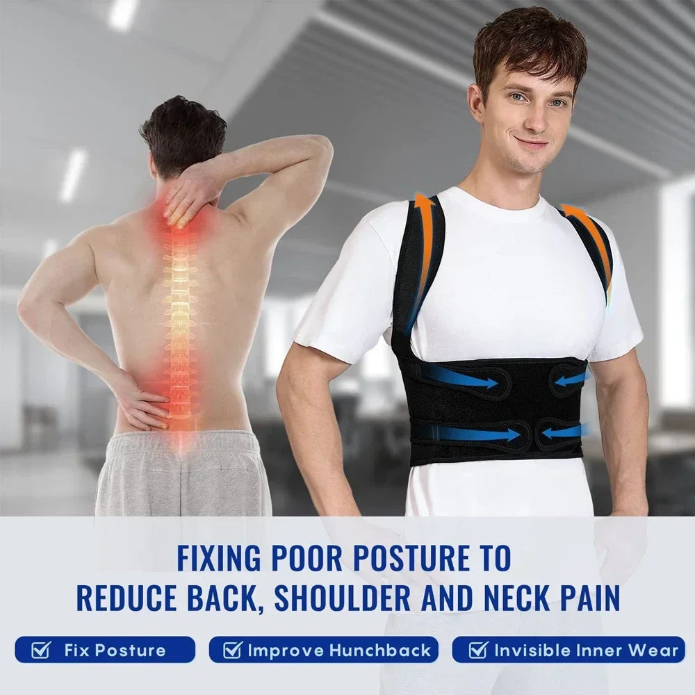 Posture Corrector Back Orthopedic Straps – Fully Adjustable Spinal Brace for Men and Women, Comfortable Upper Back Brace