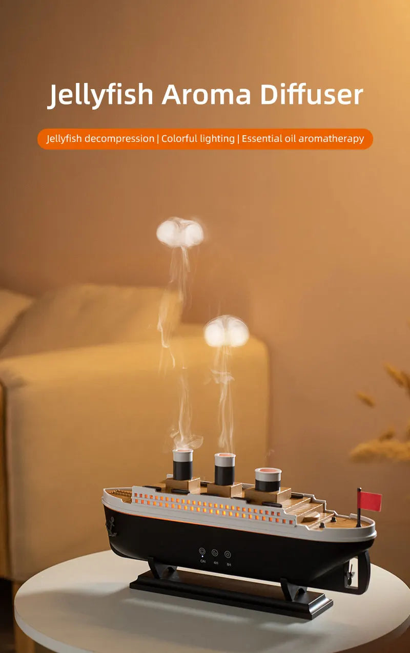 Cool Mist Ship Aromatherapy Diffuser - Home Essential Oil Humidifier, Nautical Gift Model