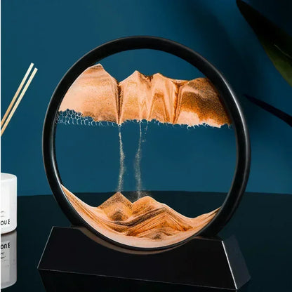 3D Moving Sand Art Picture – Round Glass Deep Sea Sandscape Hourglass Quicksand Flowing Sand Painting for Office & Home Decor Gift