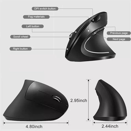 Vertical Ergonomic Wireless Mouse - 2.4GHz Optical, 3 Adjustable DPI (800/1200/1600), 6 Buttons for Laptop, PC, and Desktop