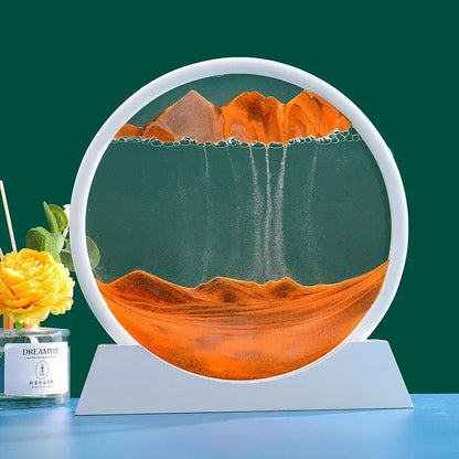 3D Moving Sand Art Picture – Round Glass Deep Sea Sandscape Hourglass Quicksand Flowing Sand Painting for Office & Home Decor Gift