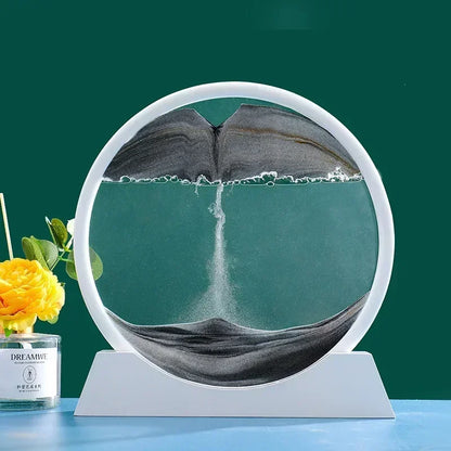 3D Moving Sand Art Picture – Round Glass Deep Sea Sandscape Hourglass Quicksand Flowing Sand Painting for Office & Home Decor Gift