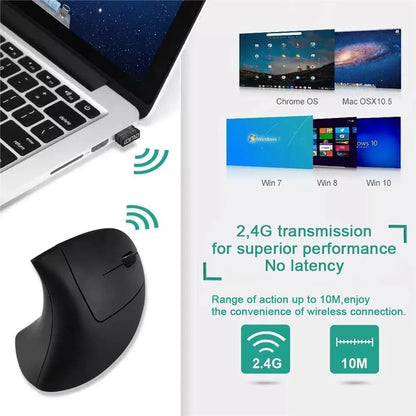 Vertical Ergonomic Wireless Mouse - 2.4GHz Optical, 3 Adjustable DPI (800/1200/1600), 6 Buttons for Laptop, PC, and Desktop