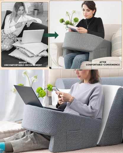 Reading Pillow with Arm Rest and Lap Desk – Perfect for Gaming, Working, and Floor Sitting, with Removable & Washable Cover