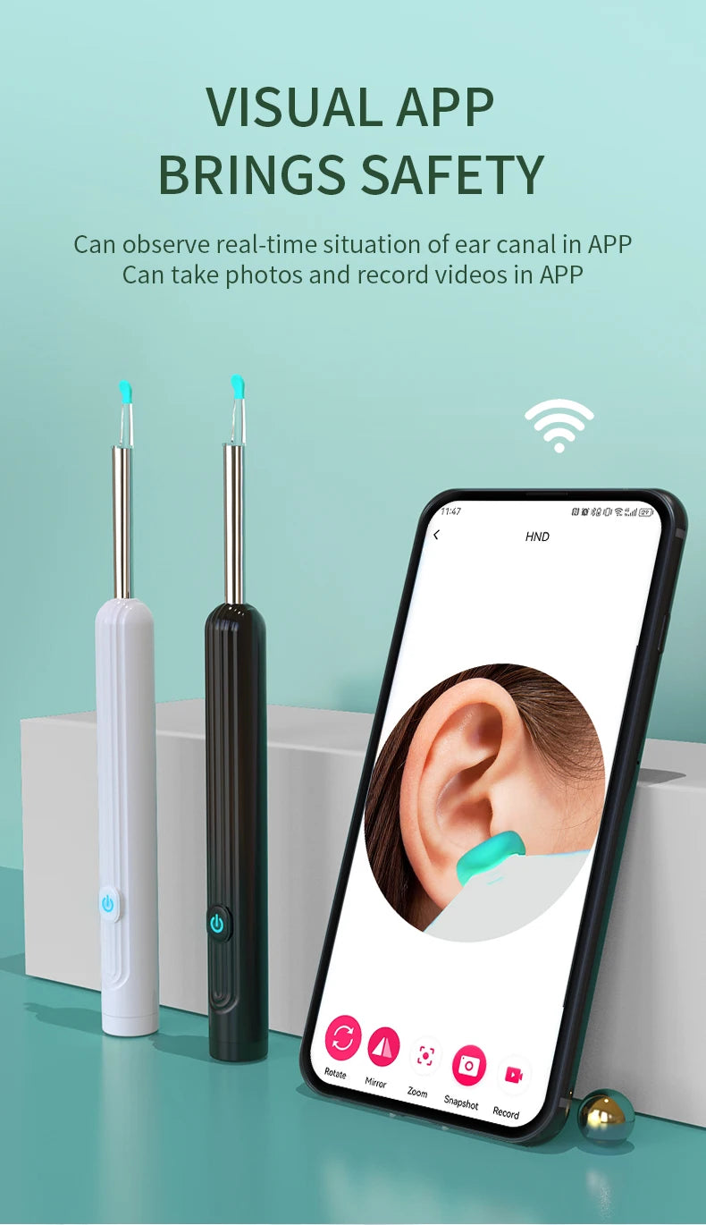 Smart Visual Ear Cleaner with Camera – 1296P Ear Wax Removal Tool with USB-C Charging & 6 LED Lights