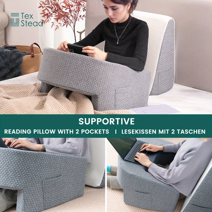 Reading Pillow with Arm Rest and Lap Desk – Perfect for Gaming, Working, and Floor Sitting, with Removable & Washable Cover