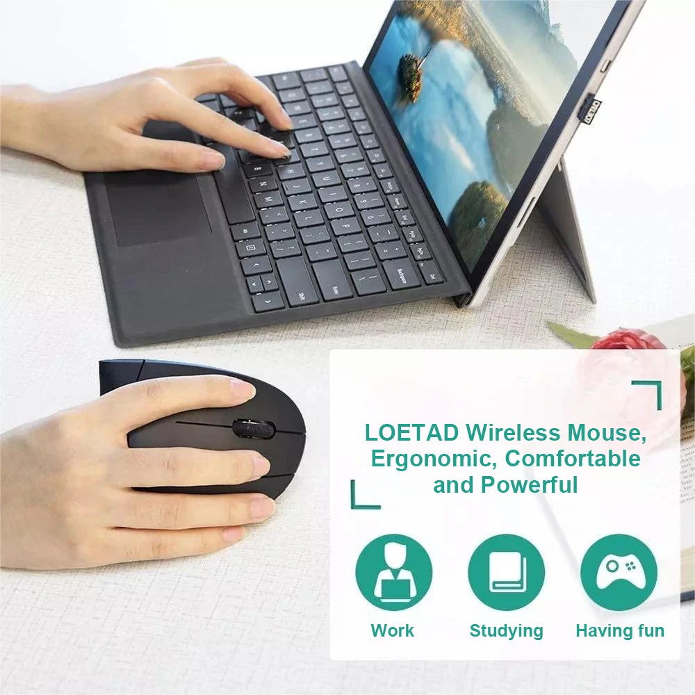 Vertical Ergonomic Wireless Mouse - 2.4GHz Optical, 3 Adjustable DPI (800/1200/1600), 6 Buttons for Laptop, PC, and Desktop