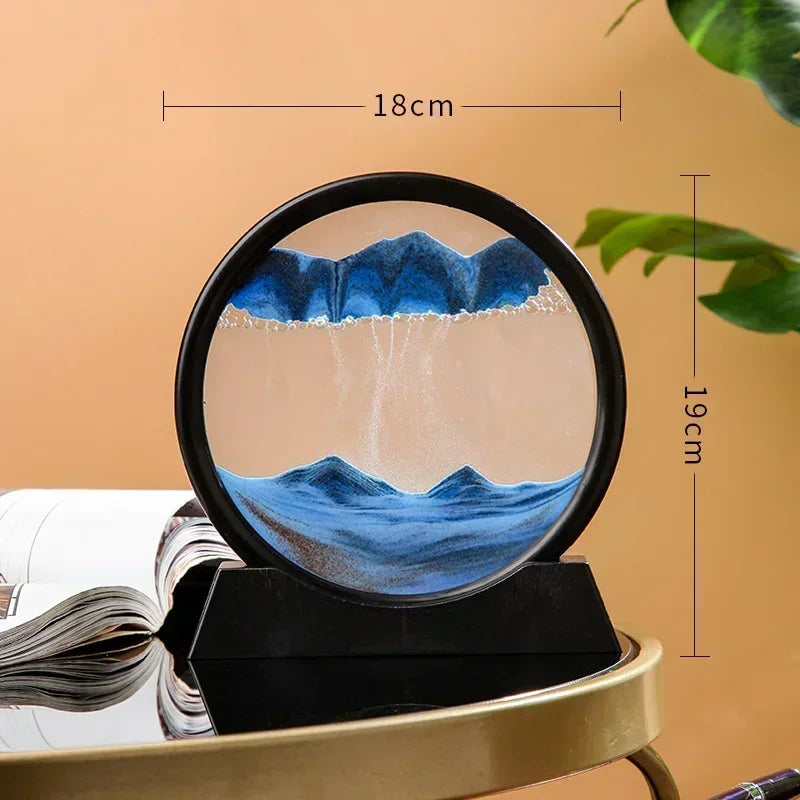 3D Moving Sand Art Picture – Round Glass Deep Sea Sandscape Hourglass Quicksand Flowing Sand Painting for Office & Home Decor Gift