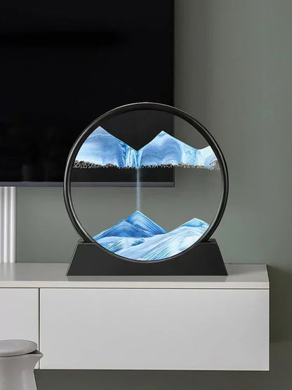 3D Moving Sand Art Picture – Round Glass Deep Sea Sandscape Hourglass Quicksand Flowing Sand Painting for Office & Home Decor Gift