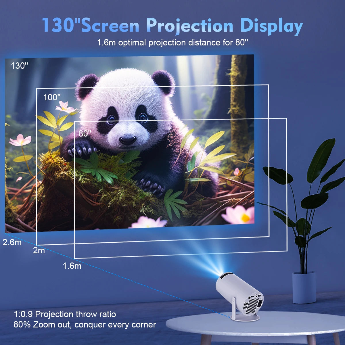 HY300 Pro Android 11 4K Projector – 1280x720P, Dual Wifi, 260 ANSI, 180° Flexible, BT5.0 Outdoor Cinema Projector