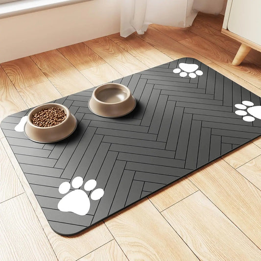 Pet Feeding Mat – Absorbent Placemat for Food & Water Bowl with Waterproof Rubber Backing