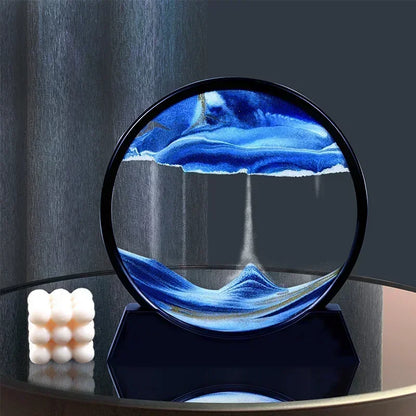 3D Moving Sand Art Picture – Round Glass Deep Sea Sandscape Hourglass Quicksand Flowing Sand Painting for Office & Home Decor Gift