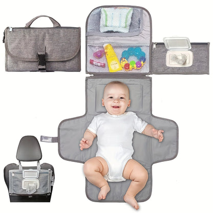 Portable Diaper Changing Pad for Newborn Baby – Waterproof Travel Changing Kit with Smart Wipes Pocket