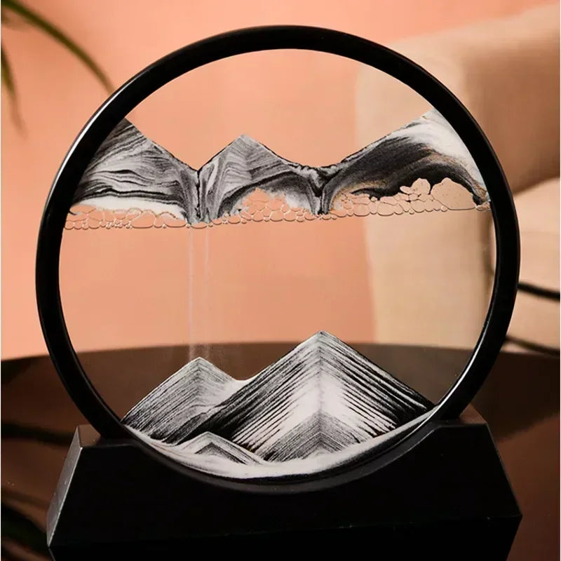 3D Moving Sand Art Picture – Round Glass Deep Sea Sandscape Hourglass Quicksand Flowing Sand Painting for Office & Home Decor Gift