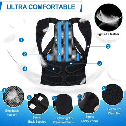 Posture Corrector Back Orthopedic Straps – Fully Adjustable Spinal Brace for Men and Women, Comfortable Upper Back Brace