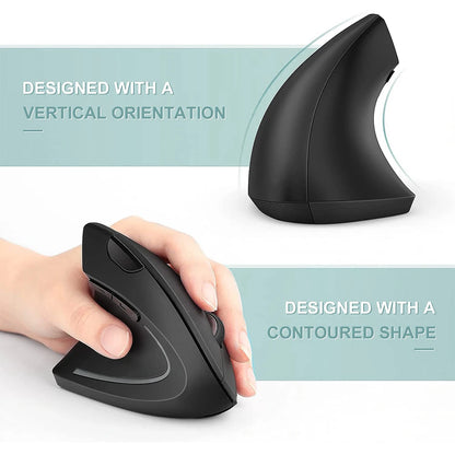 Vertical Ergonomic Wireless Mouse - 2.4GHz Optical, 3 Adjustable DPI (800/1200/1600), 6 Buttons for Laptop, PC, and Desktop