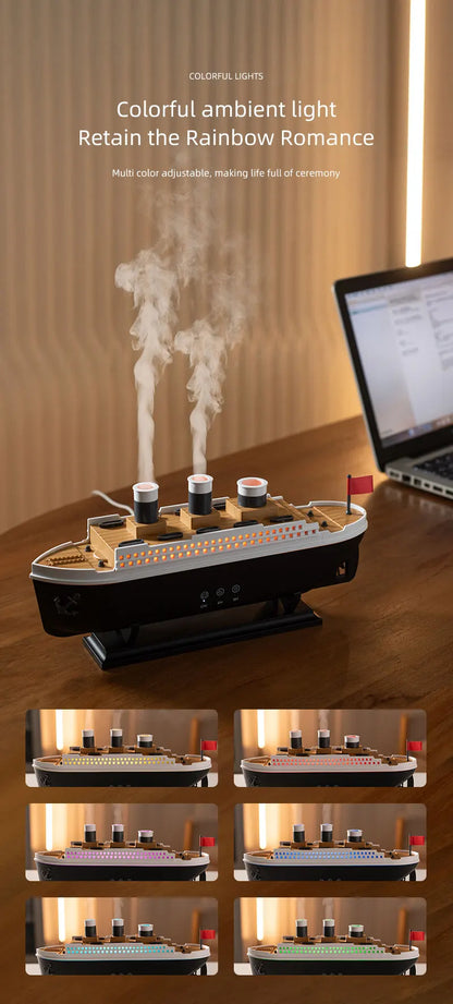 Cool Mist Ship Aromatherapy Diffuser - Home Essential Oil Humidifier, Nautical Gift Model