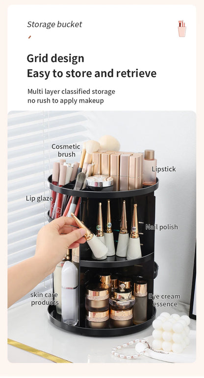 360 Degree Rotating Makeup Storage Box – Transparent Desktop Organizer for Perfume, Skin Care & Cosmetics