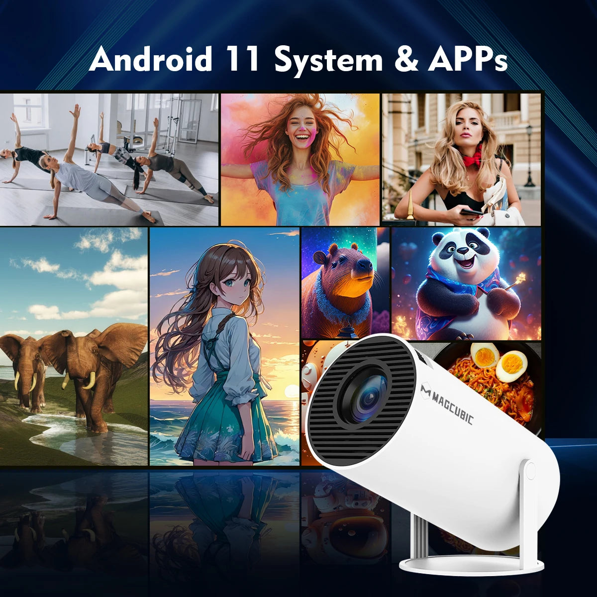 HY300 Pro Android 11 4K Projector – 1280x720P, Dual Wifi, 260 ANSI, 180° Flexible, BT5.0 Outdoor Cinema Projector