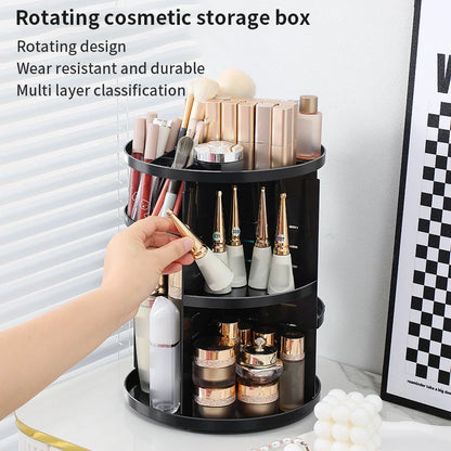 360 Degree Rotating Makeup Storage Box – Transparent Desktop Organizer for Perfume, Skin Care & Cosmetics