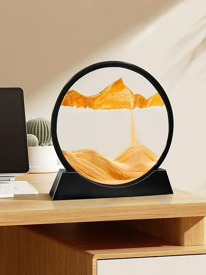 3D Moving Sand Art Picture – Round Glass Deep Sea Sandscape Hourglass Quicksand Flowing Sand Painting for Office & Home Decor Gift