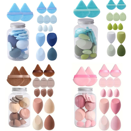 14pcs Makeup Sponge Set with Storage Jar – Latex-Free Wet & Dry Foundation Puffs for Flawless Application