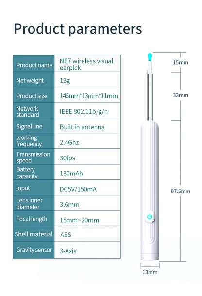 Smart Visual Ear Cleaner with Camera – 1296P Ear Wax Removal Tool with USB-C Charging & 6 LED Lights