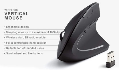 Vertical Ergonomic Wireless Mouse - 2.4GHz Optical, 3 Adjustable DPI (800/1200/1600), 6 Buttons for Laptop, PC, and Desktop