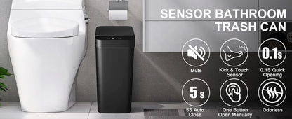 2 Pack 12L Bathroom Automatic Trash Can – Touchless Motion Sensor Slim Garbage Can with Lid for Bedroom, Living Room & Office