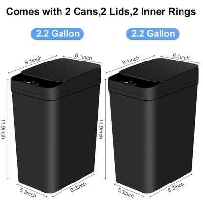 2 Pack 12L Bathroom Automatic Trash Can – Touchless Motion Sensor Slim Garbage Can with Lid for Bedroom, Living Room & Office