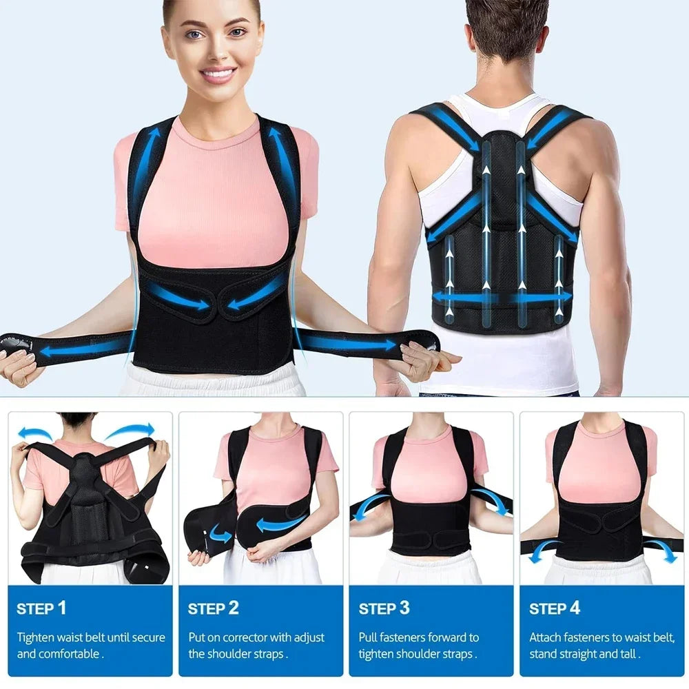 Posture Corrector Back Orthopedic Straps – Fully Adjustable Spinal Brace for Men and Women, Comfortable Upper Back Brace