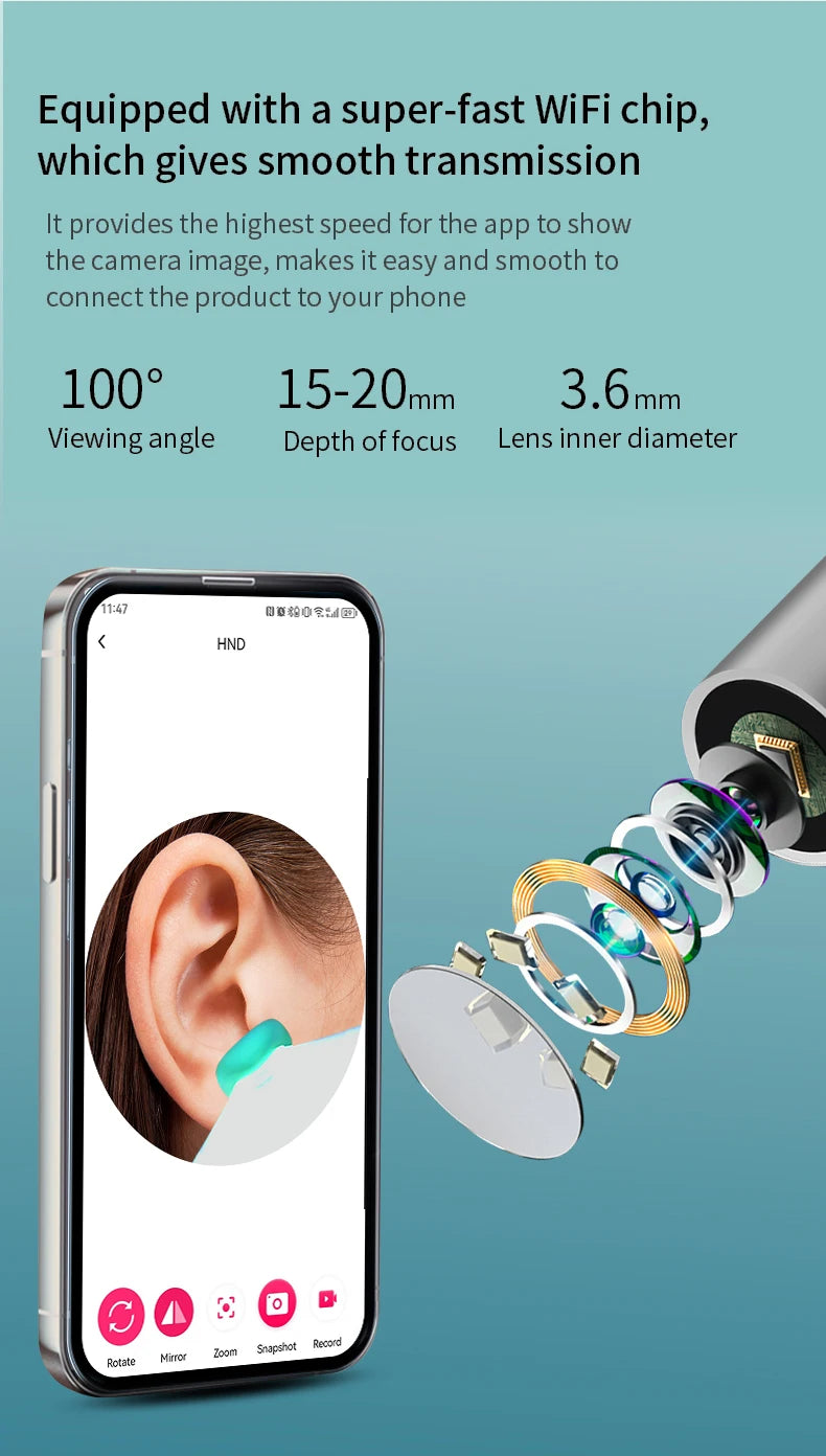 Smart Visual Ear Cleaner with Camera – 1296P Ear Wax Removal Tool with USB-C Charging & 6 LED Lights